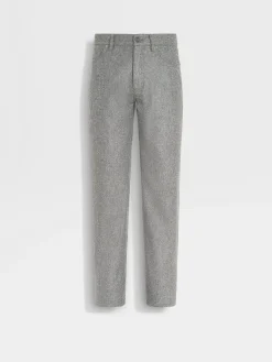 Jeans>ZEGNA Grey Mélange Wool and Cashmere Roccia Pants GreyMélange