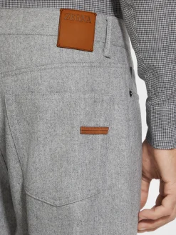 Jeans>ZEGNA Grey Mélange Wool and Cashmere Roccia Pants GreyMélange