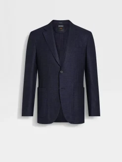 Blazers>ZEGNA Ink Blue and Black Cashmere and Linen Jacket InkBlue/Black