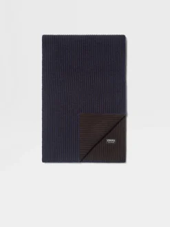 Small Gifts|Travel In Style>ZEGNA Ink Blue and Dark Brown Oasi Cashmere Scarf InkBlue/DarkBrown