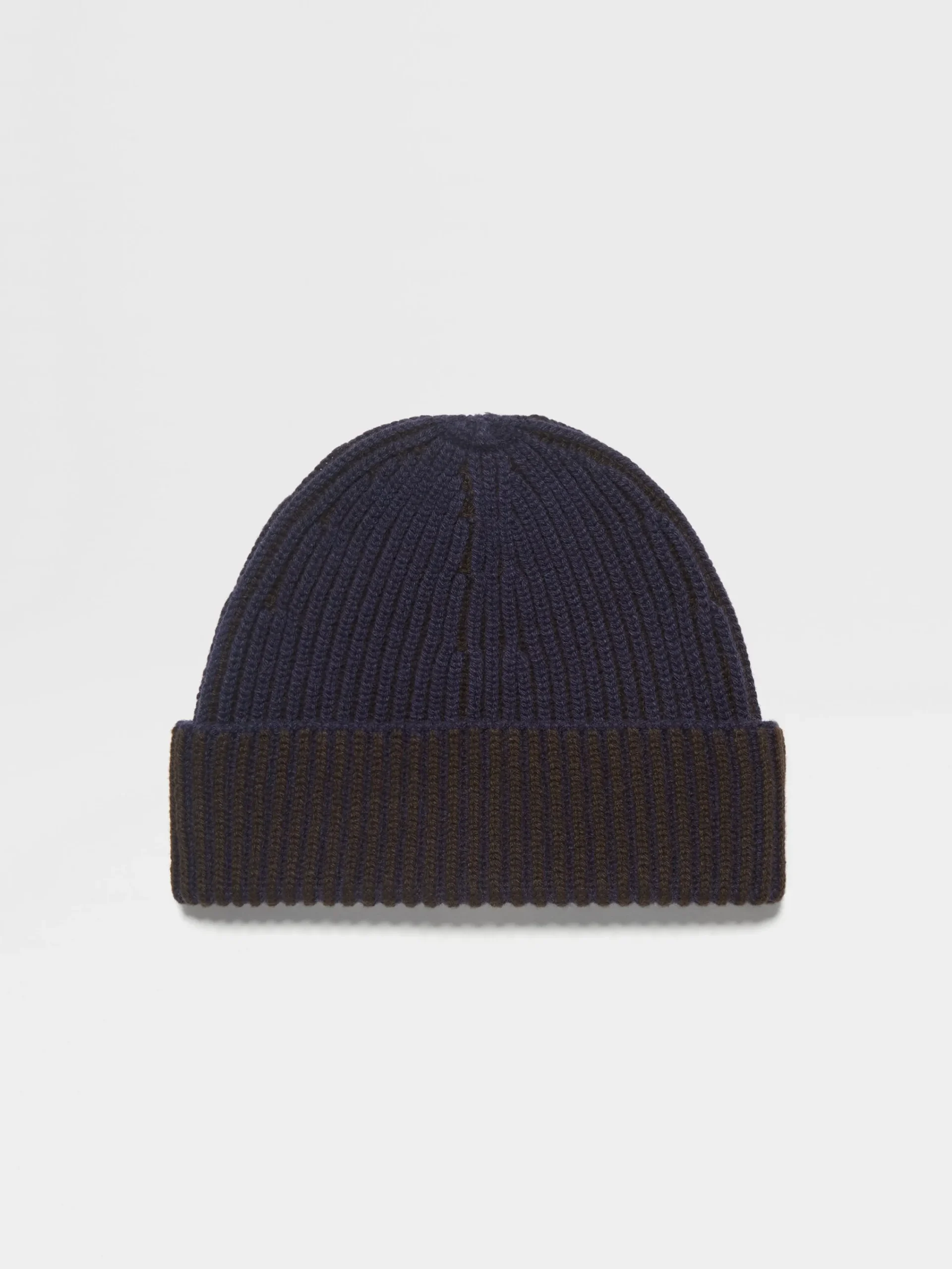 Travel In Style|Soft Accessories>ZEGNA Ink Blue and Dark Brown Oasi Cashmere Beanie InkBlue/DarkBrown