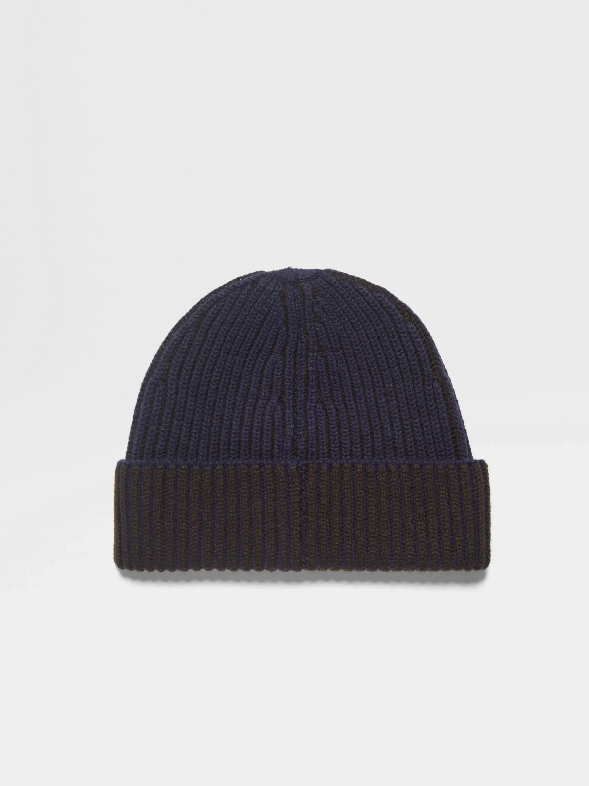 Travel In Style|Soft Accessories>ZEGNA Ink Blue and Dark Brown Oasi Cashmere Beanie InkBlue/DarkBrown