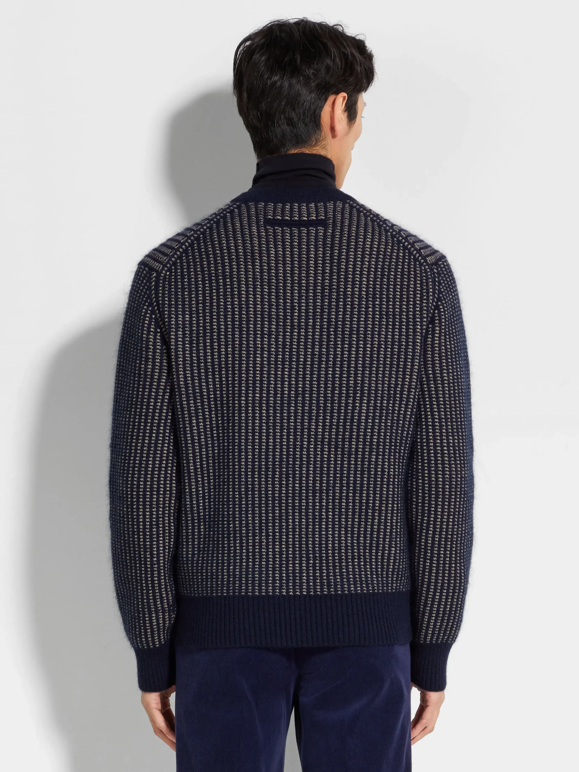 Travel In Style|Sweaters>ZEGNA Ink Blue and Light Taupe Cashmere Mohair and Silk Crewneck InkBlue/LightTaupe