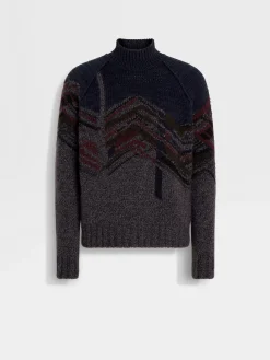 Sweaters>ZEGNA Ink Blue Cashmere Mohair and Silk Turtleneck InkBlue