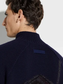 Sweaters>ZEGNA Ink Blue Cashmere Mohair and Silk Turtleneck InkBlue