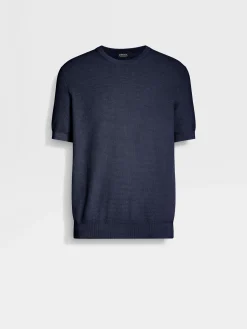 T-Shirts|Sweaters>ZEGNA Ink Blue Premium Cotton Crewneck InkBlue