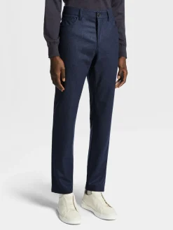 Jeans>ZEGNA Ink Blue Wool and Cashmere Roccia Pants InkBlue