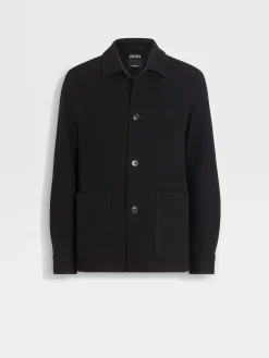 Overshirts And Chore Jackets>ZEGNA Jerseywear Cashmere Blend Alpe Chore Jacket Black