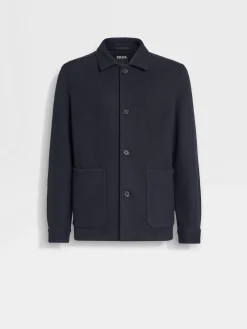 Overshirts And Chore Jackets>ZEGNA Jerseywear Wool and Cashmere Alpe Chore Jacket NavyBlue