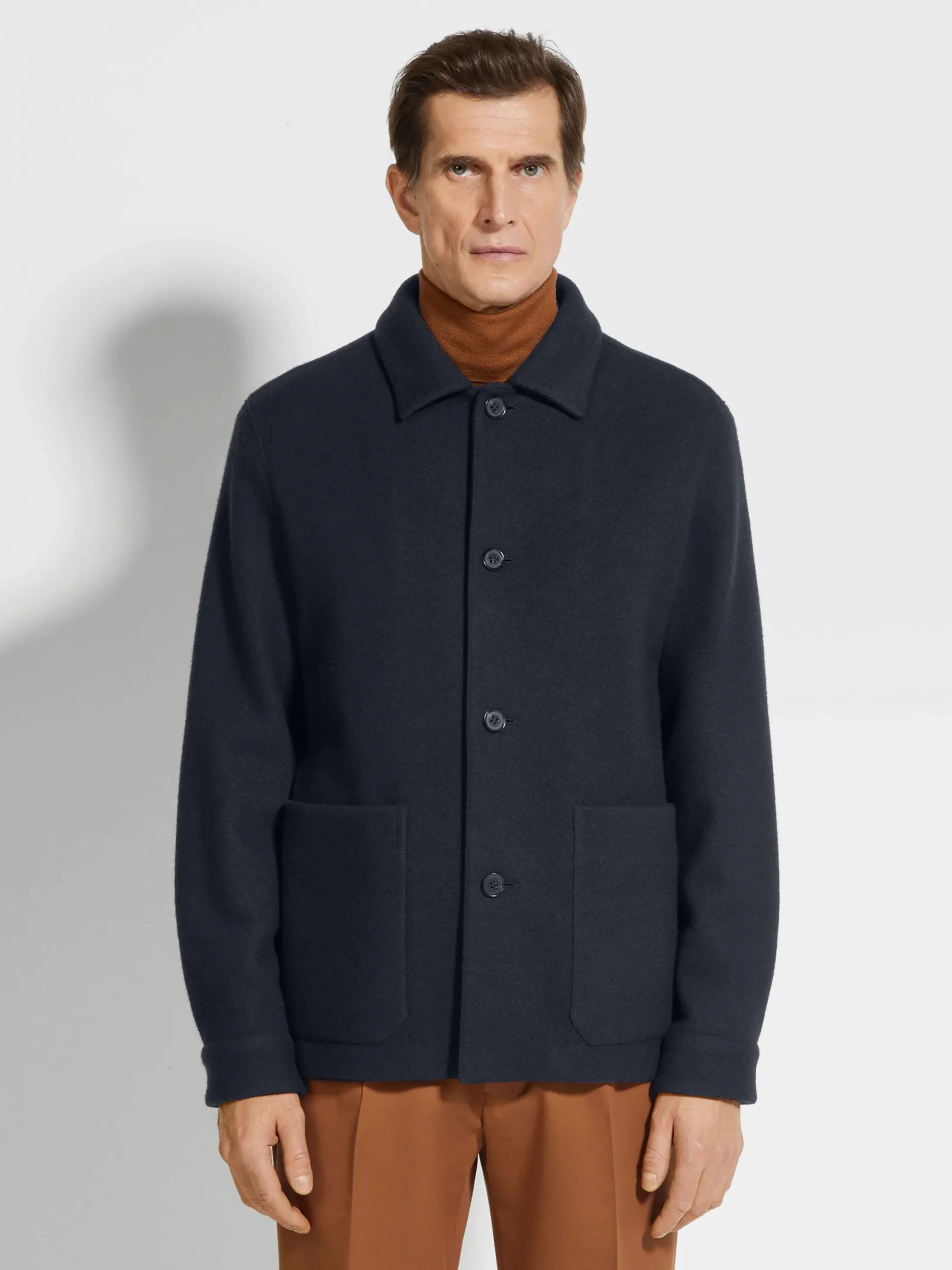 Overshirts And Chore Jackets>ZEGNA Jerseywear Wool and Cashmere Alpe Chore Jacket NavyBlue