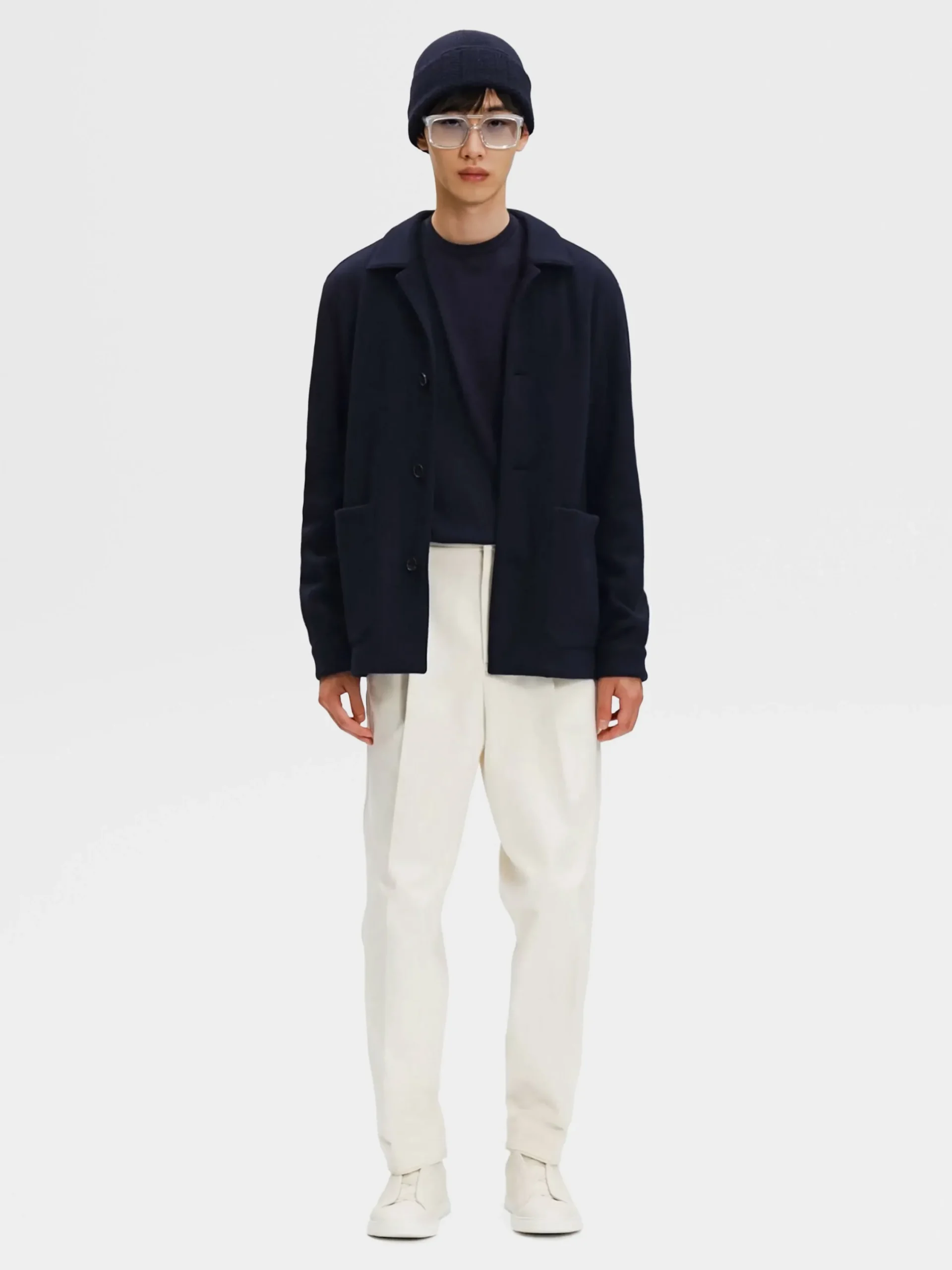 Overshirts And Chore Jackets>ZEGNA Jerseywear Wool and Cashmere Alpe Chore Jacket NavyBlue