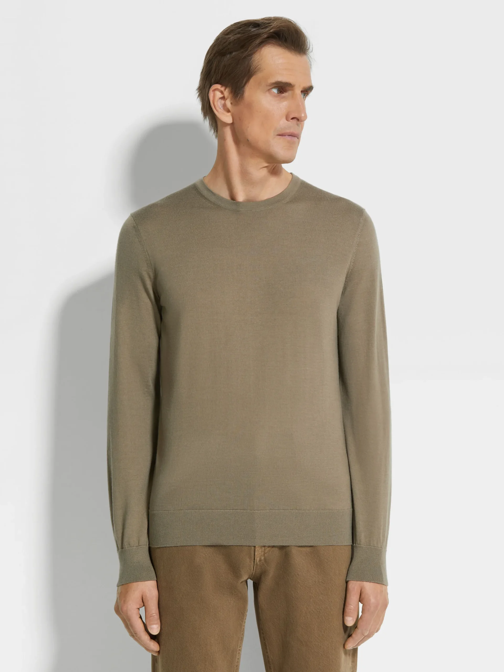 Sweaters>ZEGNA Cashseta Crewneck Khaki