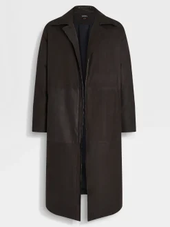 Jackets And Coats>ZEGNA Leather Coat DarkBrown