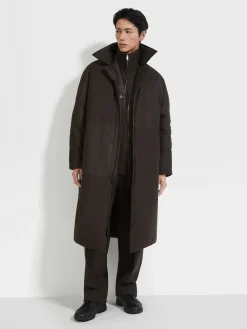 Jackets And Coats>ZEGNA Leather Coat DarkBrown