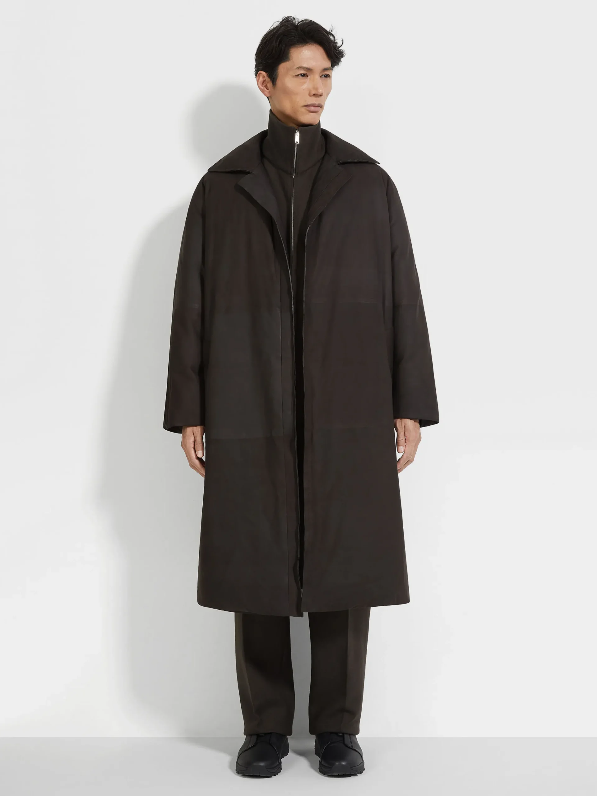 Jackets And Coats>ZEGNA Leather Coat DarkBrown