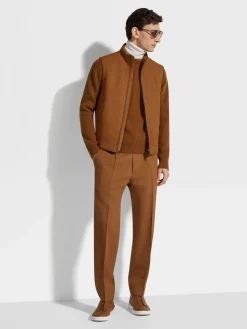 Jackets And Coats>ZEGNA Leather Vest DarkFoliage
