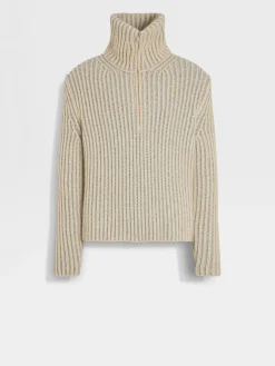 Sweaters>ZEGNA Light Beige and Grey Oasi Cashmere Turtleneck LightBeige/Grey