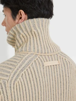 Sweaters>ZEGNA Light Beige and Grey Oasi Cashmere Turtleneck LightBeige/Grey