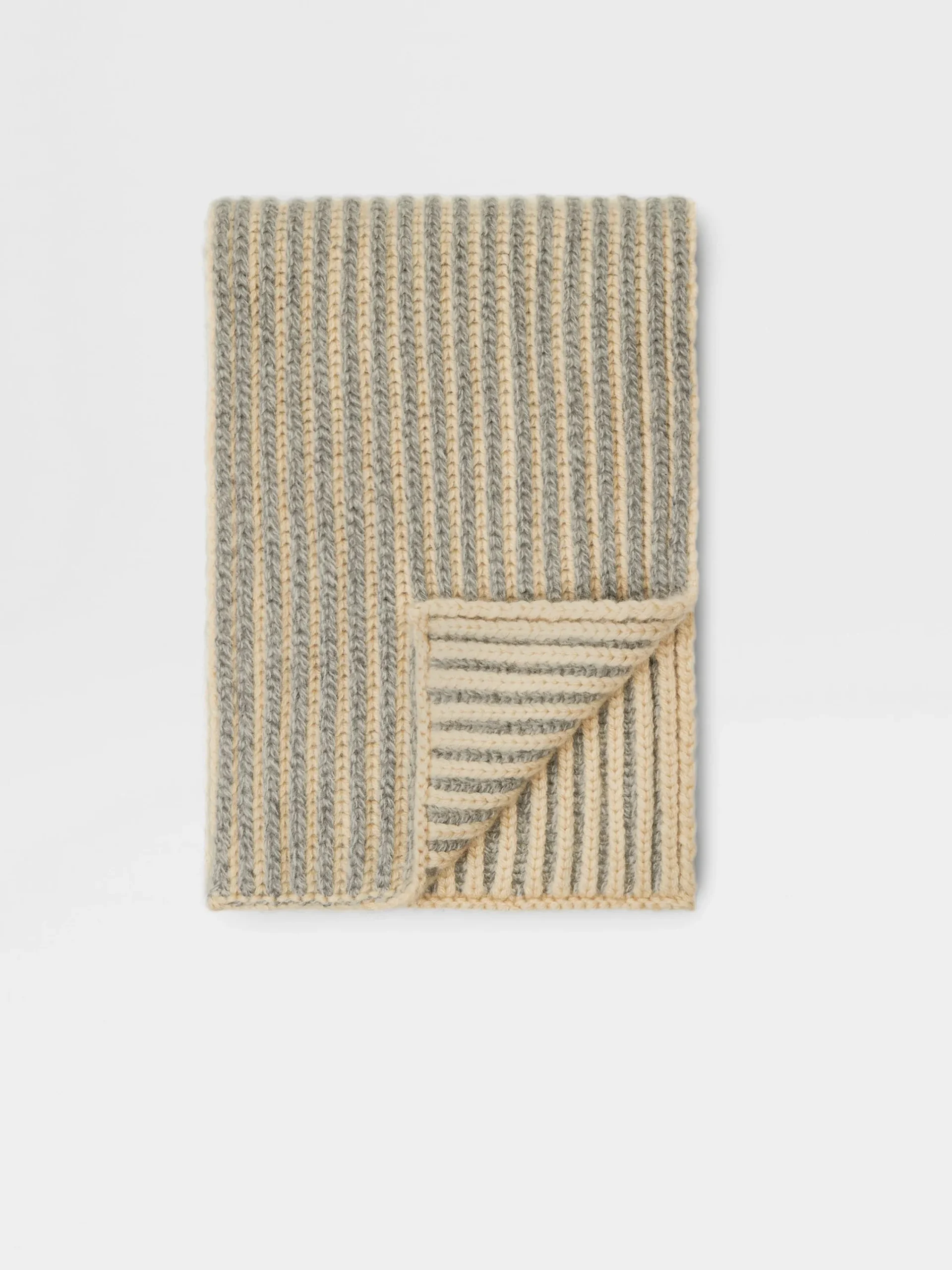 Soft Accessories|Gloves, Scarves And Hats>ZEGNA Light Beige and White Oasi Cashmere Scarf LightBeige/White
