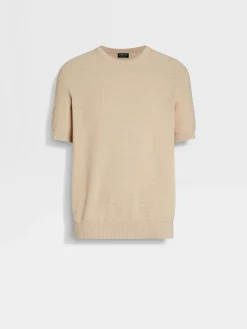 T-Shirts|Sweaters>ZEGNA Light Beige Premium Cotton Crewneck LightBeige