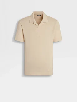 Polo Shirts>ZEGNA Light Beige Silk and Cotton Piquet Polo Shirt LightBeige