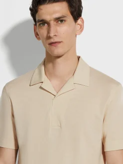 Polo Shirts>ZEGNA Light Beige Silk and Cotton Piquet Polo Shirt LightBeige