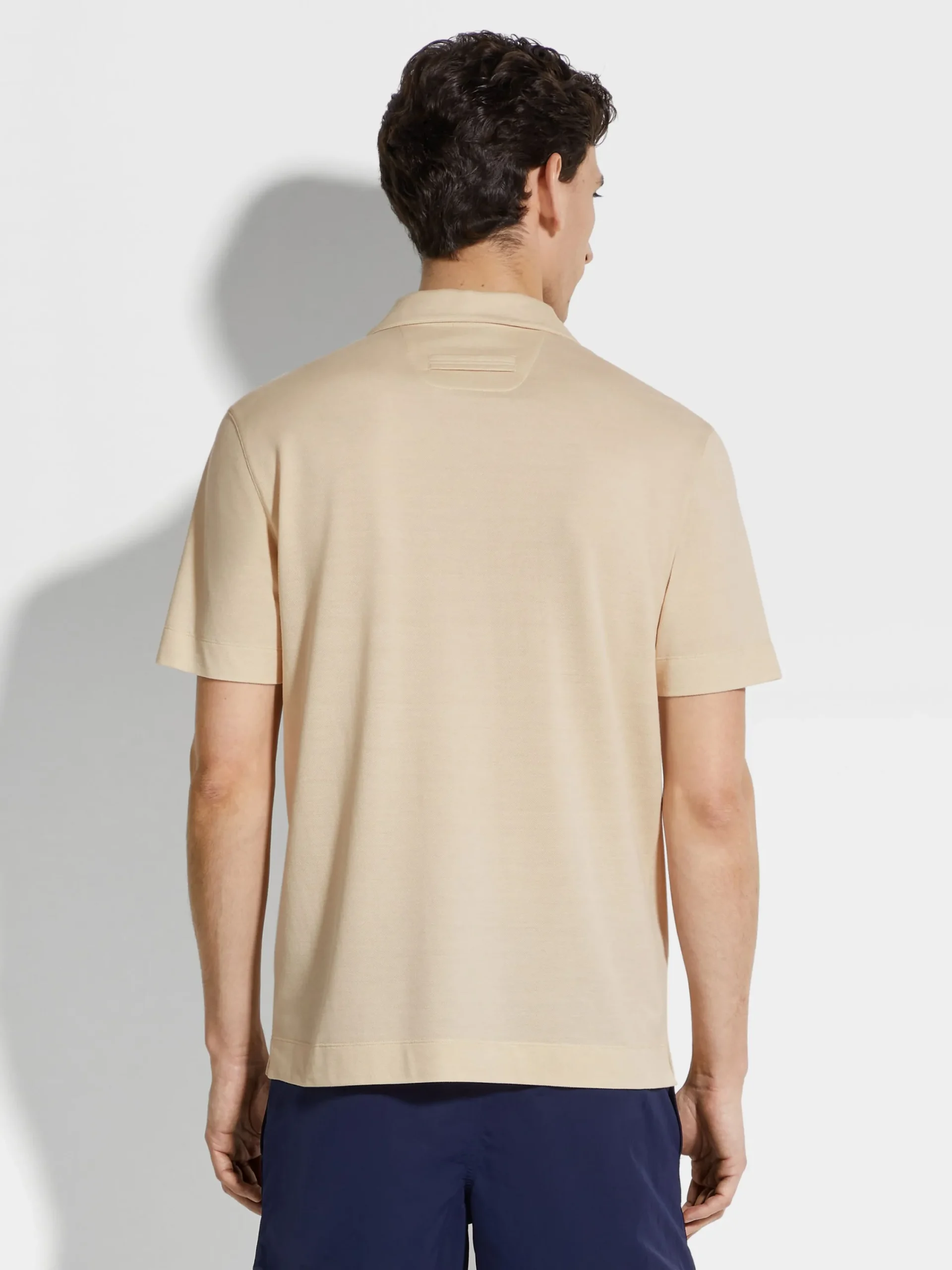 Polo Shirts>ZEGNA Light Beige Silk and Cotton Piquet Polo Shirt LightBeige