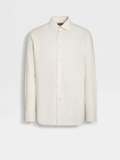 Shirts>ZEGNA Light Beige Silk Cotton and Cashmere Shirt LightBeige