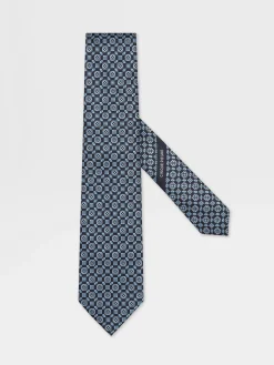 Ties And Bow Ties>ZEGNA Light Blue CINQUE PIEGHE Silk Tie LightBlue