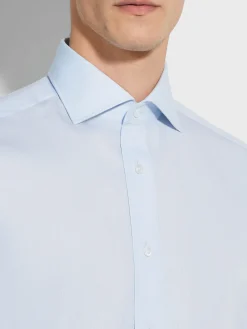 Shirts>ZEGNA Light Blue Micro-striped Centoventimila Cotton Shirt LightBlue