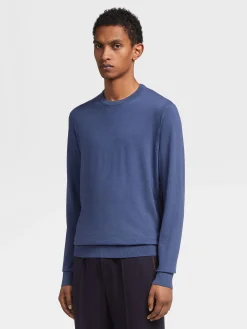 Sweaters>ZEGNA Light Blue 12milmil12 Wool Crewneck LightBlue