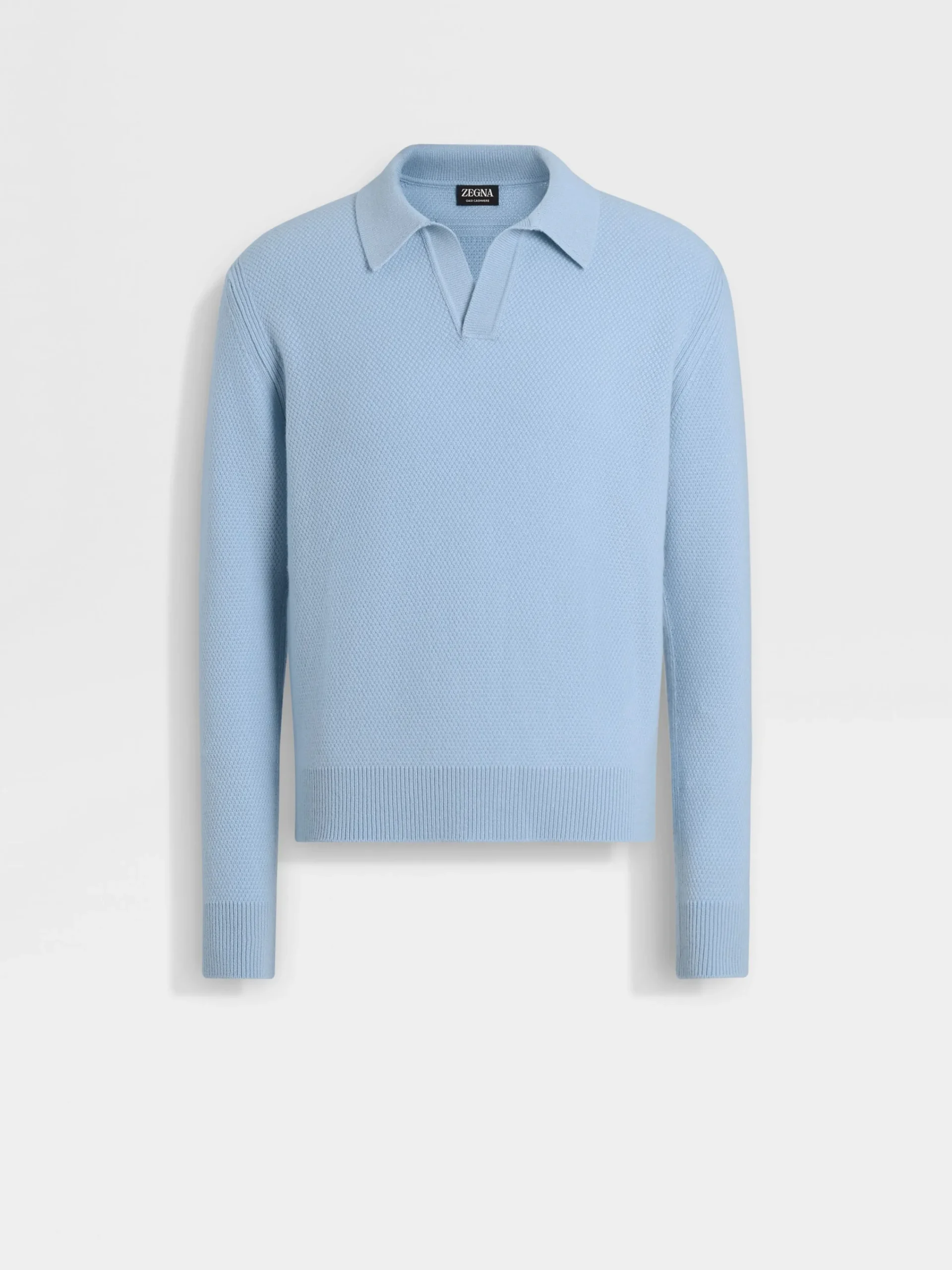 Polo Shirts|Sweaters>ZEGNA Light Blue Mélange Oasi Cashmere Polo Shirt LightBlueMélange