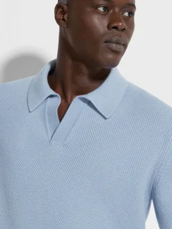 Polo Shirts|Sweaters>ZEGNA Light Blue Mélange Oasi Cashmere Polo Shirt LightBlueMélange