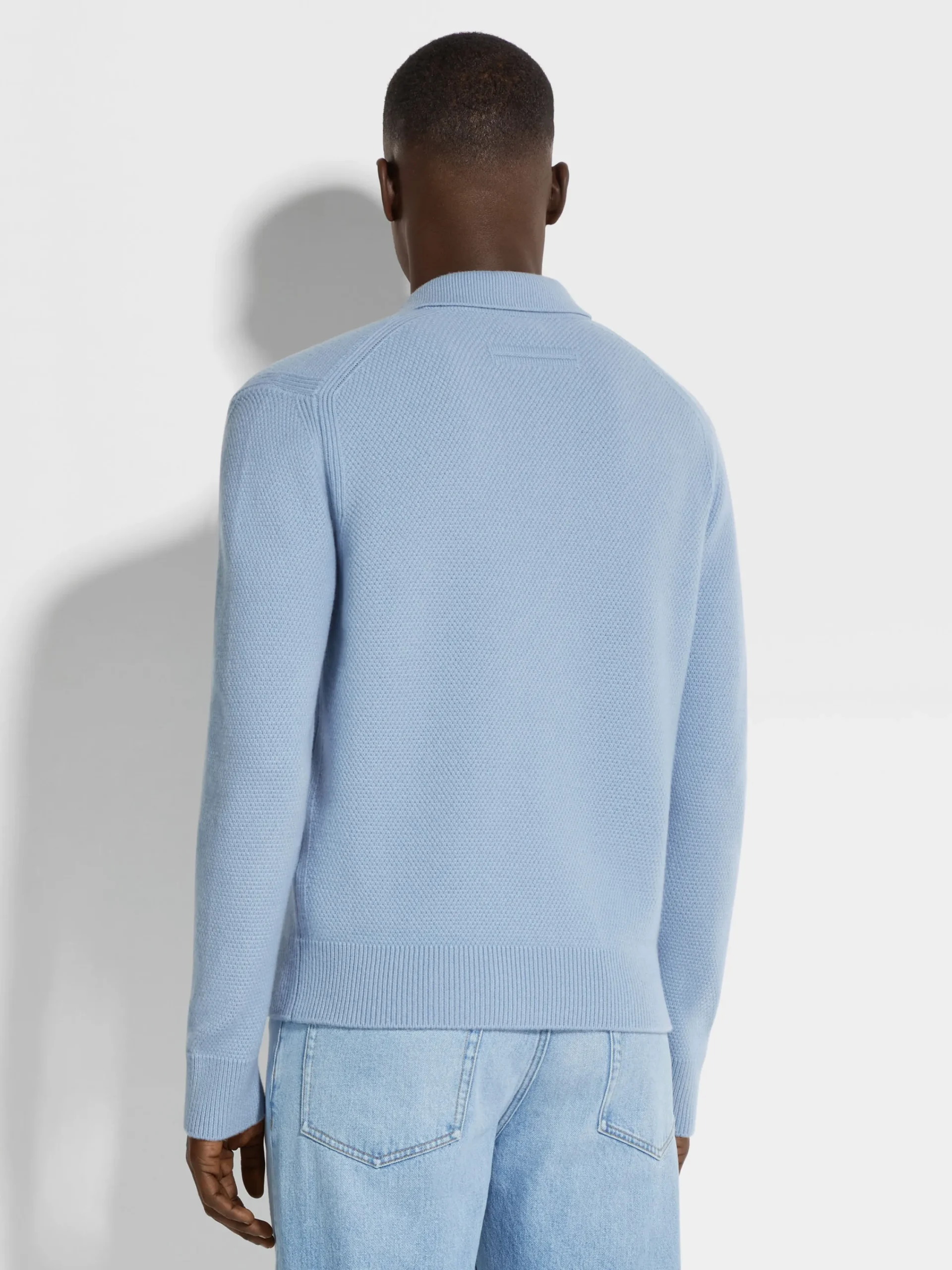 Polo Shirts|Sweaters>ZEGNA Light Blue Mélange Oasi Cashmere Polo Shirt LightBlueMélange