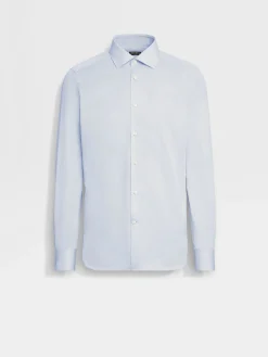 Shirts>ZEGNA Light Blue Structured Micro-striped Trecapi Cotton Shirt LightBlue