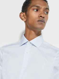 Shirts>ZEGNA Light Blue Structured Micro-striped Trecapi Cotton Shirt LightBlue