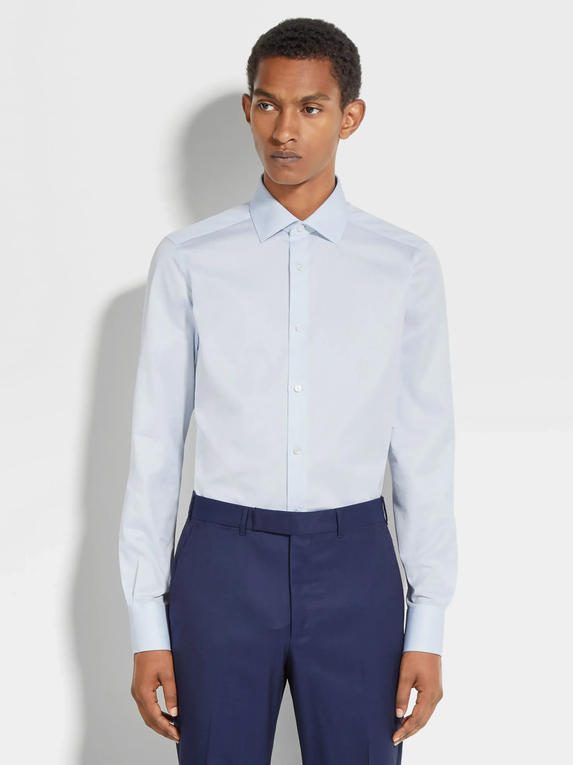 Shirts>ZEGNA Light Blue Structured Micro-striped Trecapi Cotton Shirt LightBlue