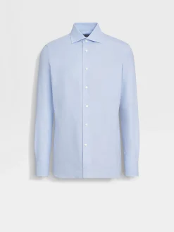 Shirts>ZEGNA Light Blue Trofeo™ Cotton Shirt LightBlue