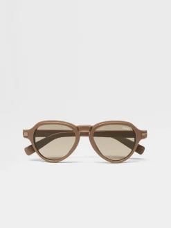 Resort Essentials|Small Gifts>ZEGNA Light Brown Acetate Sunglasses LightBrown