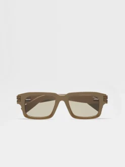 Sunglasses>ZEGNA Light Brown Acetate Sunglasses LightBrown