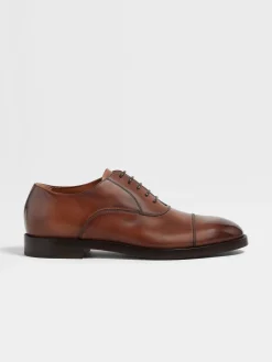 Lace Ups>ZEGNA Light Brown Leather Torino Oxford Shoes LightBrown