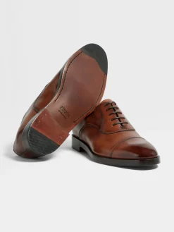 Lace Ups>ZEGNA Light Brown Leather Torino Oxford Shoes LightBrown
