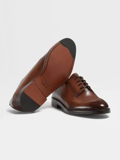 Lace Ups>ZEGNA Light Brown Leather Torino Derby Shoes LightBrown