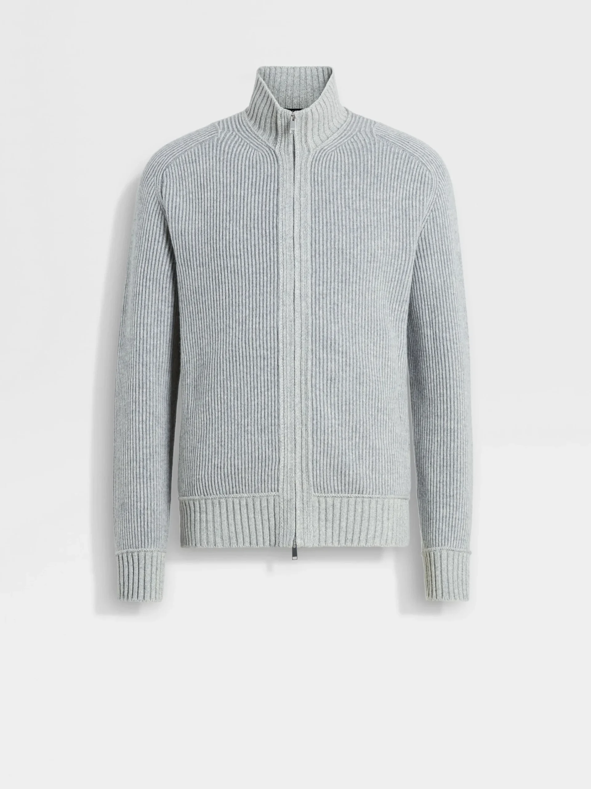 Sweaters>ZEGNA Light Grey and Grey Mélange Oasi Cashmere Full Zip Cardigan LightGrey/GreyMélange