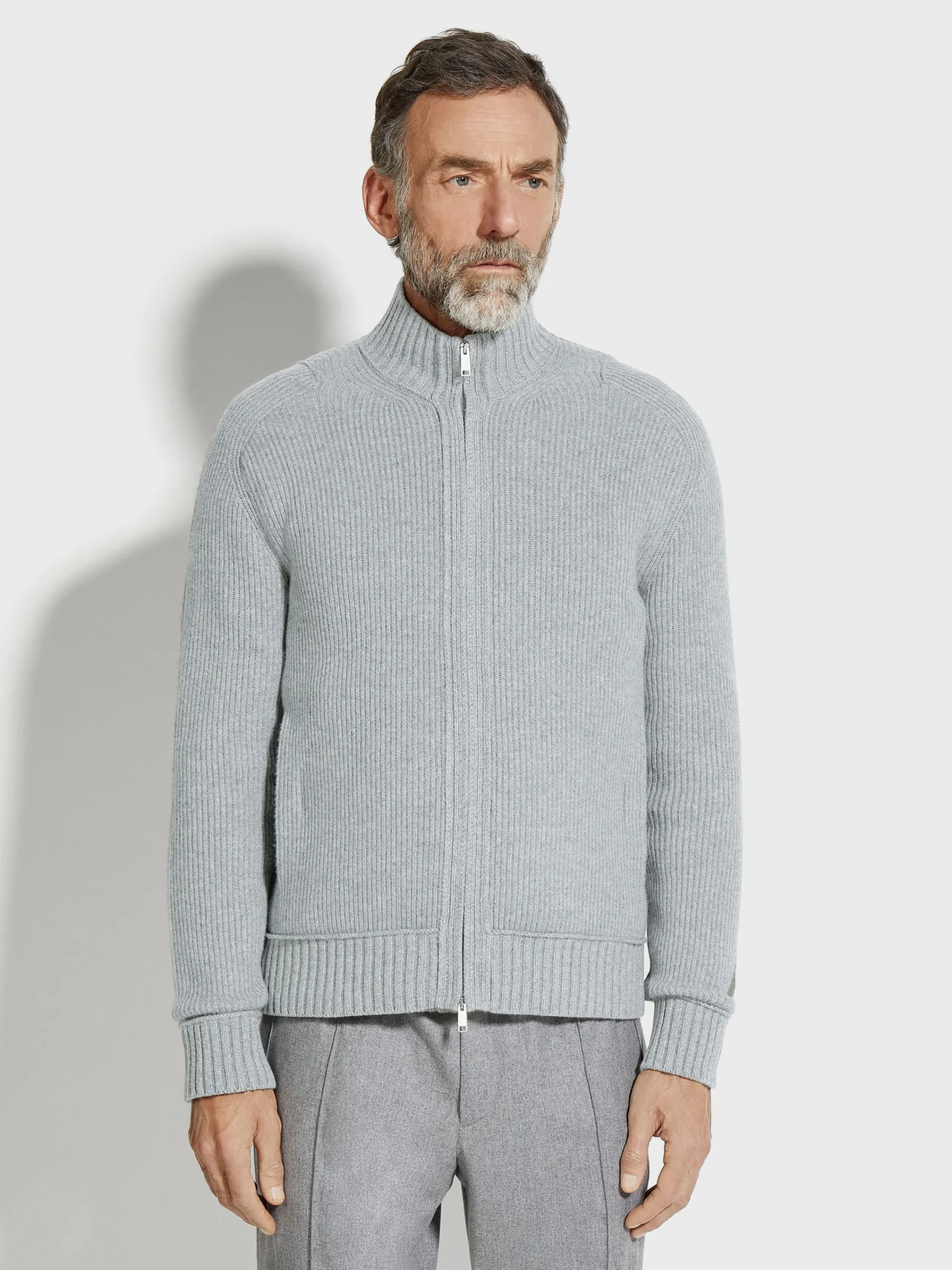 Sweaters>ZEGNA Light Grey and Grey Mélange Oasi Cashmere Full Zip Cardigan LightGrey/GreyMélange