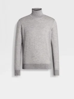 Sweaters>ZEGNA Light Grey Mélange Cashseta Turtleneck LightGreyMélange