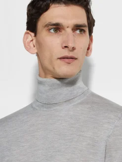 Sweaters>ZEGNA Light Grey Mélange Cashseta Turtleneck LightGreyMélange