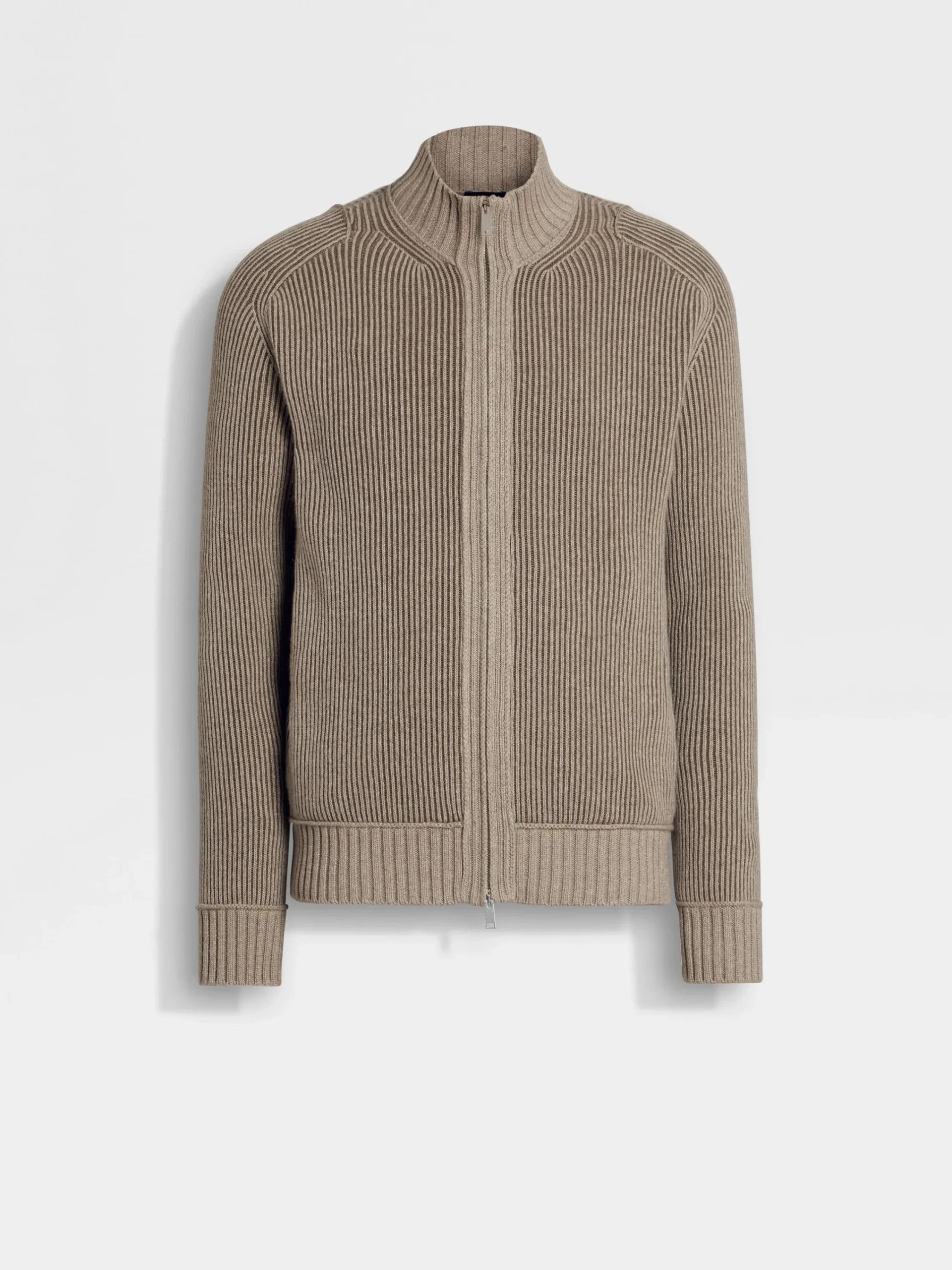 Sweaters>ZEGNA Light Taupe and Khaki Mélange Oasi Cashmere Full Zip Cardigan LightTaupe/KhakiMélange