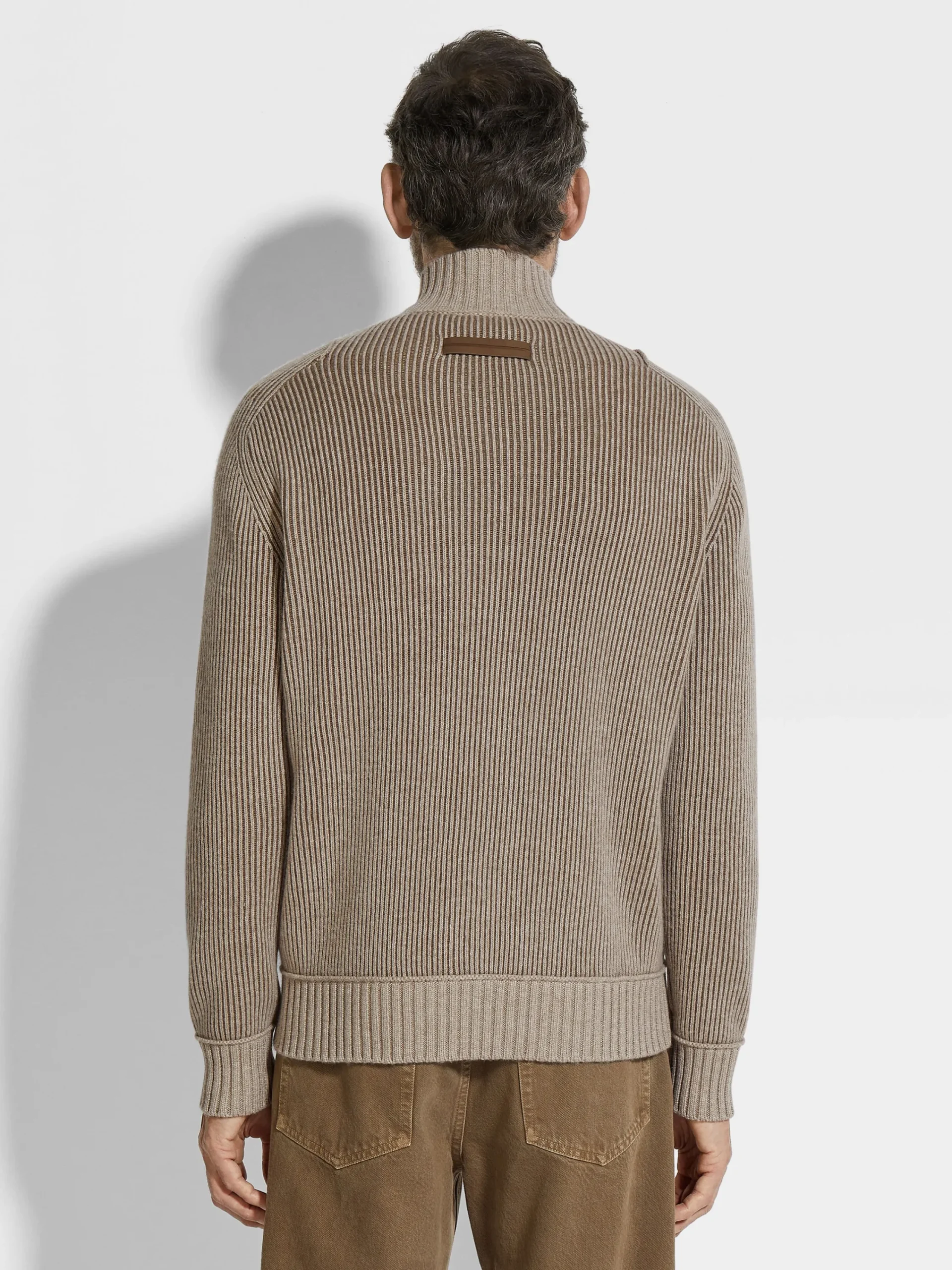 Sweaters>ZEGNA Light Taupe and Khaki Mélange Oasi Cashmere Full Zip Cardigan LightTaupe/KhakiMélange
