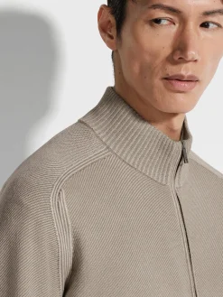 Sweaters>ZEGNA Light Taupe Cashseta Full Zip Cardigan LightTaupe